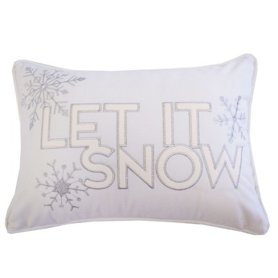 Gulches "Let It Snow" Ivory Velvet Lumbar Pillow,14x20 with Insert,Winter Fireplace Decor with Snowflake Stitch Trim