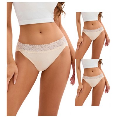 INSPIRE CHIC 3 Packs Women's Hi-Cut Lace Trim Mid-Waisted Briefs Full Coverage Hipsters Underwear Panties