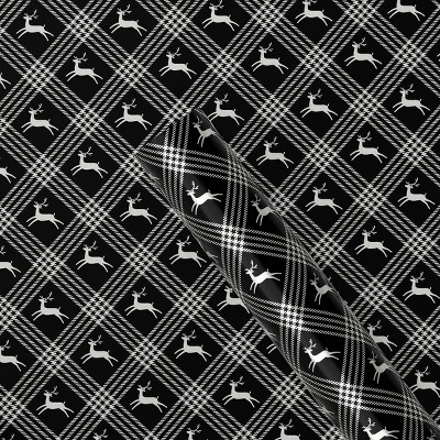 40" 125 sq ft Christmas Roll Wrap Deer and Plaid on Black Gift - Wondershop™
