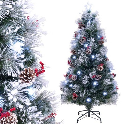 Costway 5/6/7 FT Flocked Christmas Tree Artificial Xmas Tree with 170/220/270 Branch Tips &Pine Needles