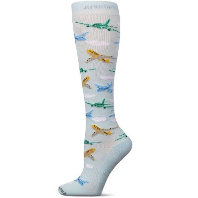 Memoi Airplanes 8-15 mmHg Graduated Bamboo Compression Socks Light Blue 9-11