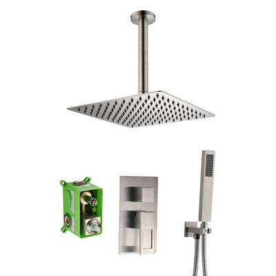 Sumerain Shower System Brushed Nickel, Ceiling Mount Shower Faucet with Rough-in Valve Shower Head