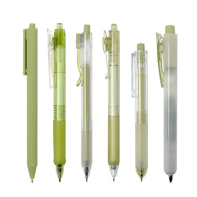 Wrapables Retractable Rollerball Pens and Highlighter Set, 0.5mm Black Gel Ink Pens for Home, Office, School (Set of 6)