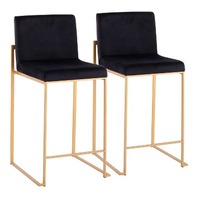 Set of 2 Fuji Steel/Velvet High Back Counter Height Barstools - LumiSource