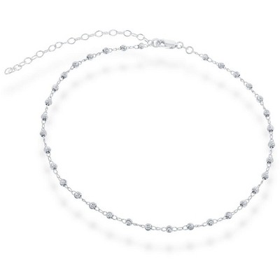 Bella Silver Sterling Silver Moon Cut Bead Choker - Silver - 12+3 Inch