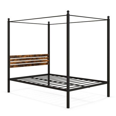 Tangkula Twin/Full/Queen Size 4-Post Canopy Bed Frame Rustproof Metal Noise-free with Foot Pads