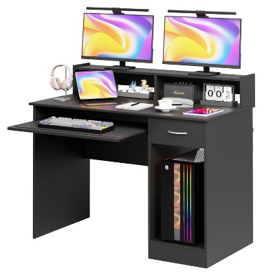 FDW Computer Desk Office Desk Multi-Functional Gaming Desk with Drawers Keyboard Tray, Black