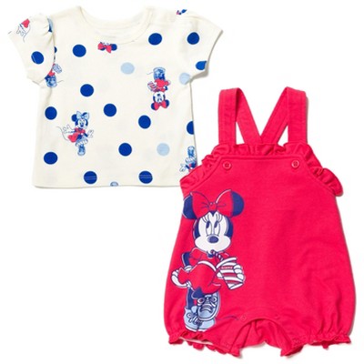 Disney Baby Girls French Terry Short Overalls and and T-Shirt Outfit Set