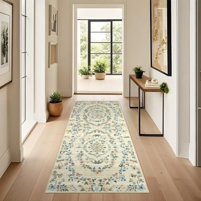 Modern Insect Botanical Pattern Area Rug Floral Print Rug Non-Slip Low Pile Soft Accent Carpet for Living Room Bedroom