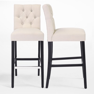 WestinTrends Linen Fabric Tufted Bar Stool (Set of 2), Beige