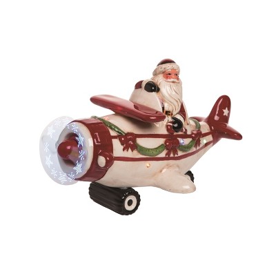 Transpac Dolomite 11.5 in Multicolor Christmas Musical Santa Plane Decorative Object for Holiday Cheer