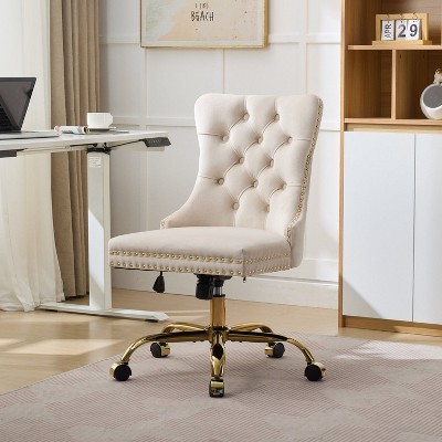 CAVINAS Adjustable Office Chair with  Lumbar Support,Armlees Velvet Upholstered Desk Chair with Wheels,Gaming Chair for Adult, Student
