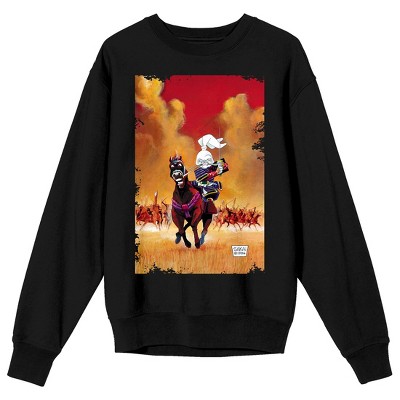 Usagi Yojimbo Samurai Rabbit Riding Horse Crew Neck Long Sleeve Black Adult Sweatshirt