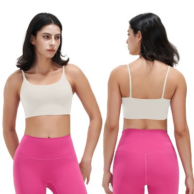 NPolar "Women’s Padded Strappy Sports Bra, Square Neck, Low Impact Crop Tank for Gym, Yoga & Running" Ivory Size XL