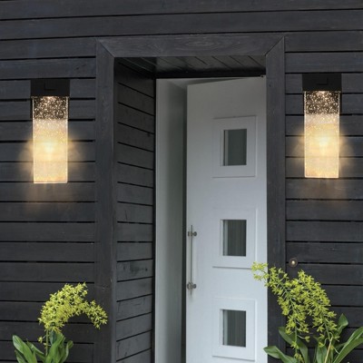 Wooakway Modern 2PCS 12"H Outdoor Wall Lantern Waterproof Transparent LED Light with Bubble Crystal and Light Sensor 12W Per Lamp