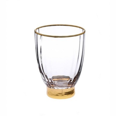 Classic Touch Set of 6 Line Textured Stemless Wine Glasses with Gold Base and Rim - 3.25"D x 4.3"H
