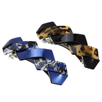 Unique Bargains Women's Tortoise Shell French Hair Barrettes Blue Amber 2 Pcs