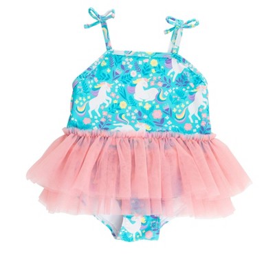 RuffleButts Girls UPF50+ Tulle Skirted One Piece