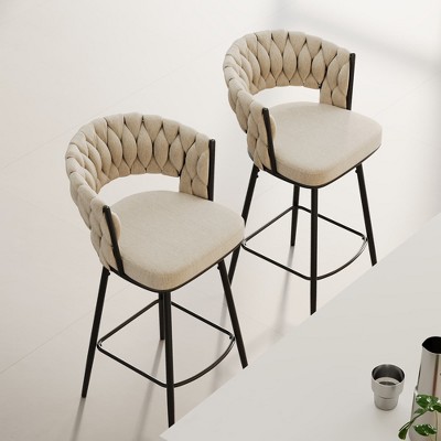 Wooakway 360 Degrees Swivel Bar Stools Set of 2 Metal Leg Modern Luxury Bar Chair Suitable for Family Dining Kitchen island