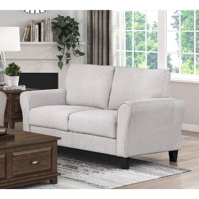 APRILSOUL Gray Modern Loveseat Textured Fabric Upholstered Rounded Arms Attached Cushions Transitional Living Room Furniture