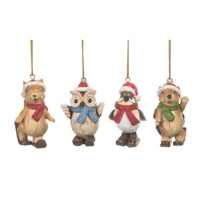Transpac Resin Skiing Woodland Critter Ornament Set of 4 for Christmas Tree Home Decorations