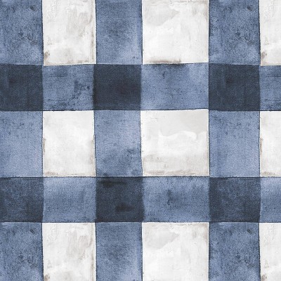 RoomMates Buffalo Plaid Peel & Stick Wallpaper Blue/White: Removable Vinyl, Self-Adhesive, Modern Classic Pattern