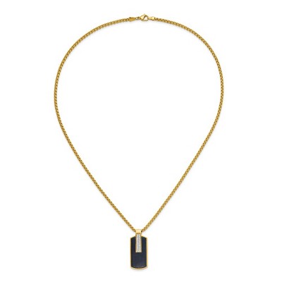 Chisel Stainless Steel Black and Yellow IP-plated with Cubic Zirconia Dog Tag on a 24" Box Chain Necklace