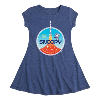 Girls' - Peanuts - Space Traveler Snoopy Fit & Flair Cap Sleeve Graphic Dress