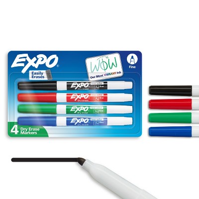 Expo 4pk Dry Erase Markers Fine Tip Multicolored: Whiteboard & Skinny Low-Odor Markers for Art & Office, Ages 10+