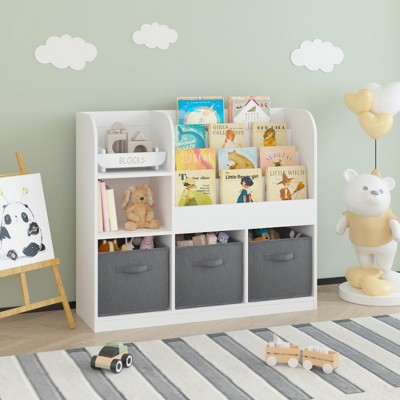 Lycvki Multifunctional Kids Bookshelf with 3 Collapsible Fabric Drawers