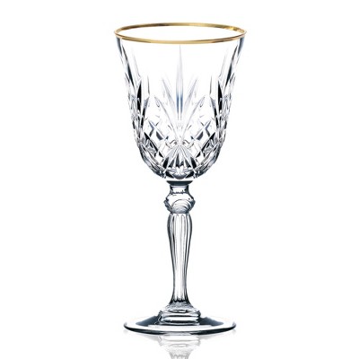 Lorren Home Trends Siena Collection Set of 4 Crystal White Wine Glass with gold band design