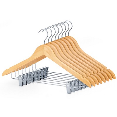 HOUSE DAY Wooden Suit & Skirt Hangers with Adjustable Clips Natural 12 Pack
