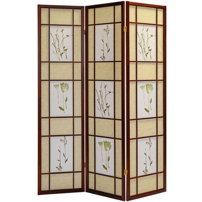 Legacy Decor Floral Accented Screen Room Divider with Wood Frame and Shoji Paper