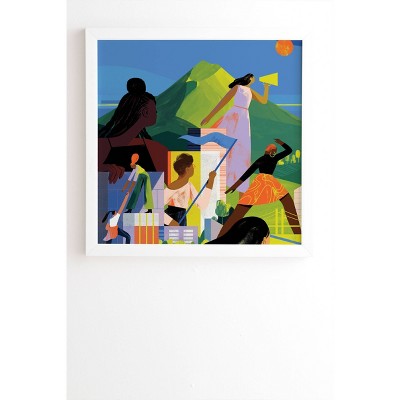 Sara Wong Women Empowering Women Framed Wall Canvas White/Blue - Deny Designs