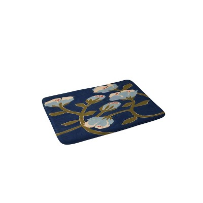 Megan Galante Perennial Memory Foam Bath Rug Blue - Deny Designs: Floral Pattern, Microfiber, Machine Washable