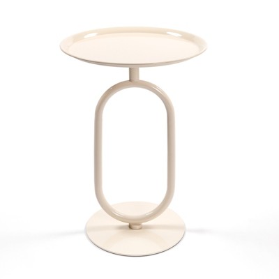 MOEPISY 24 inch Height Lantern shaped Metal End Table, Small Round Side Table, Cream White