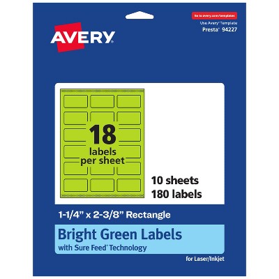 Avery Bright Green Paper Labels, 1-1/4" x 2-3/8" Rectangle