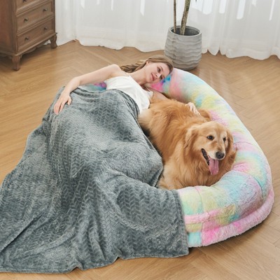 Human Dog Shared Bed - Large Plush Pet Bed with Washable Cover & Orthopedic Foam