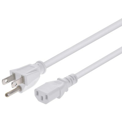 Monoprice Power Cord - 6 Feet - White | NEMA 5-15P to IEC 60320 C13, 18AWG, 10A, 125V, 3-Prong, for PC, AC Adapter, Laptop, Monitor, Projector