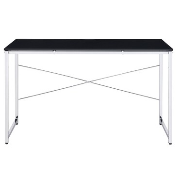 Gulches Writing Desk with Sled Base ¨C Contemporary Aesthetic, Chrome Frame, X-Shape Cross Bar & 4-Tier Shelf Bookcase