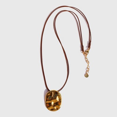 Anna-Kaci Textured Pendant Necklace with Leather Cord