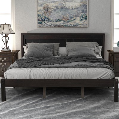 Kumasinova Pine Wood Bed Framw with Headboard,Modern Slatted Platform Bed,No Box Spring Required,350lbs Capacity