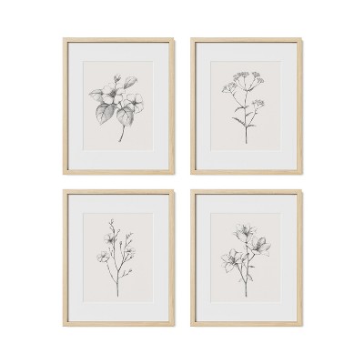 Framed Antique Floral Print Set – Set of 4 Vintage Botanical Prints