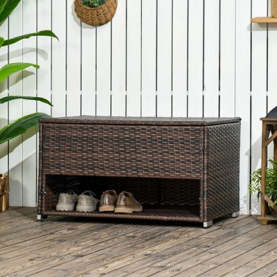 Gulches Outdoor Deck Box & Shoe Storage, Towel Rack with Liner for Indoor, Outdoor, Patio Furniture Cushions, Pool, Toys, Garden Tools, Brown