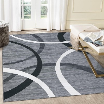 Large Area Rug, Machine Washable, Non-Slip, Modern Circle Design, Low Pile Throw Rug for Living Room, Bedroom, Dining Room, Office.