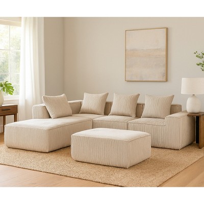 Grungis Comfy Corduroy Sofa Couch with 5 Seaters,U Shape Sectional Sofa with Flexible Modular Configuration,Sofa for Living Room Furniture