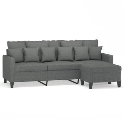 vidaXL 3-Seater Sofa Set with Footstool, Dark Gray Fabric Upholstery, Sturdy and Stable Construction, Modern Design for Living Room