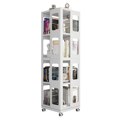 YONWAY 4-Tier All-Steel Rotating Bookshelf 360° Spinning Bookshelf Tower, Narrow Storage Shelves for Small Space, Bedroom, Living, Office