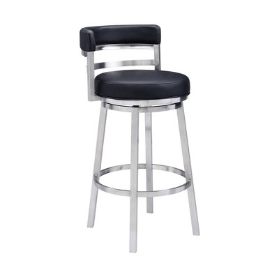 26" Madrid Faux Leather Stainless Steel Counter Height Barstool - Armen Living