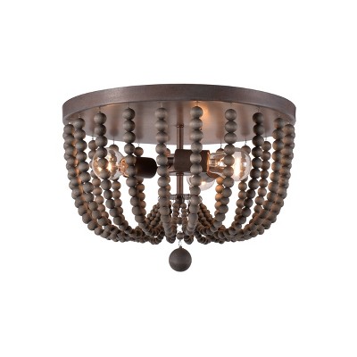 3-Light Dumas Wood Bead Flush Mount Pendant Gold/Gray - Kenroy Home: Beaded Fixture, ETL Listed